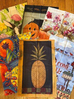 Lot of 6 Decorative House Flags, 23” x 34” Birthday Halloween Welcome Spring etc